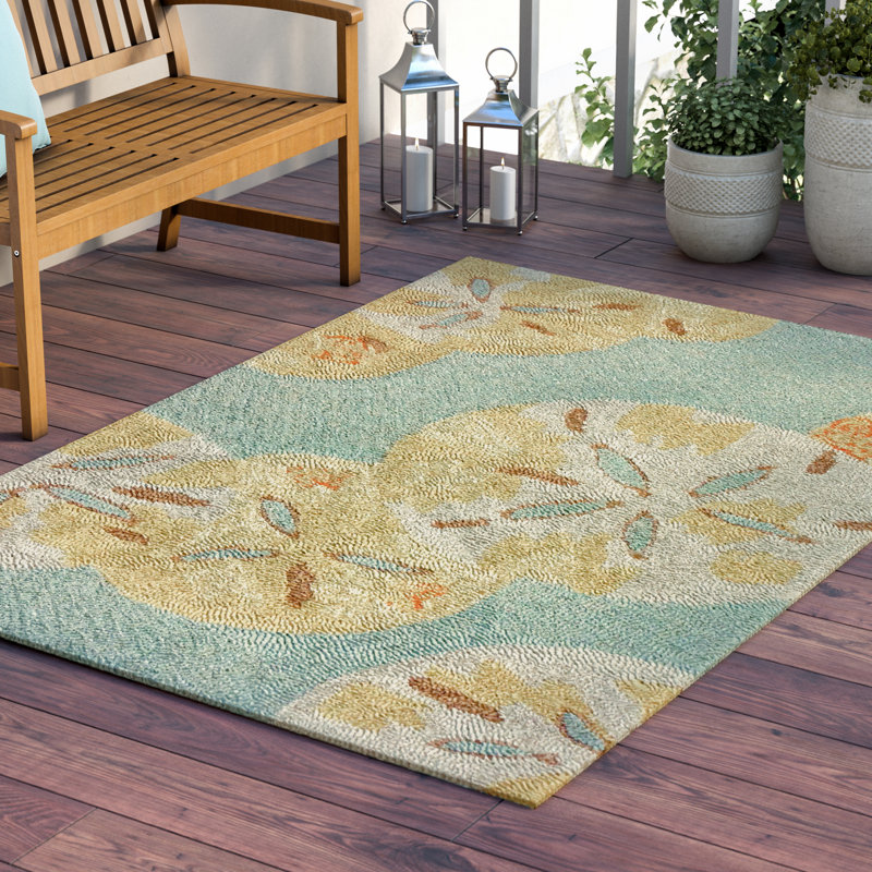 Highland Dunes Coeymans Sand Dollars by the Sea Blue/Gold Indoor